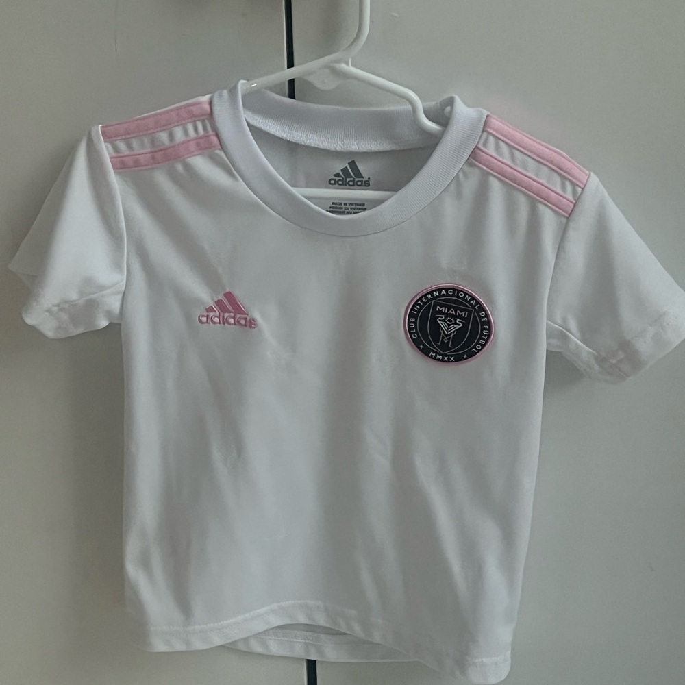 Adidas White and Pink Soccer Jersey